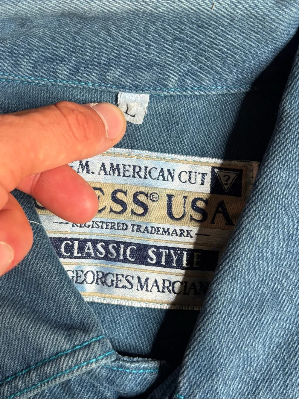 VINTAGE 80s GUESS USA by GEORGE MARCIANO CLASSIC DENIM JEAN JACKET MENS SZ L